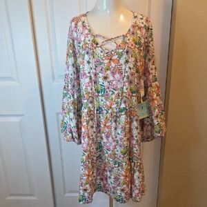 CeCe Floral Print Dress - Pink, Orange, Green